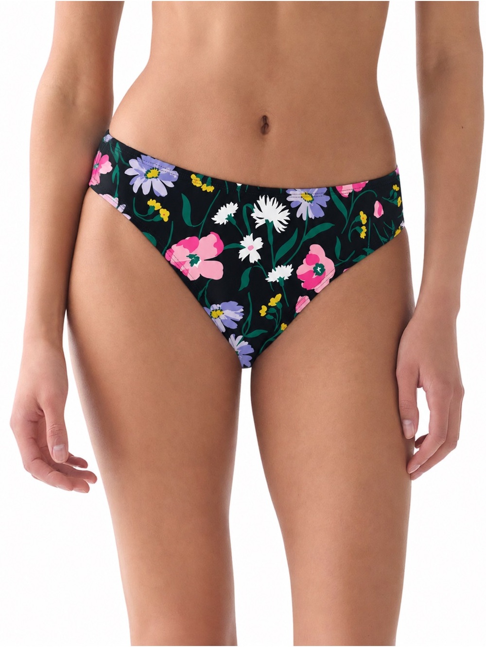 NWT Kate Spade Falling Flower Floral Bikini Bottom Black Pink Lavender Swim L